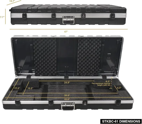 Miniatura 7 de Sound Town Estuche ligero para teclado de 61 teclas, estuche de vuelo ATA con pestillos de bloqueo aprobados por TSA, interior personalizable, Negro