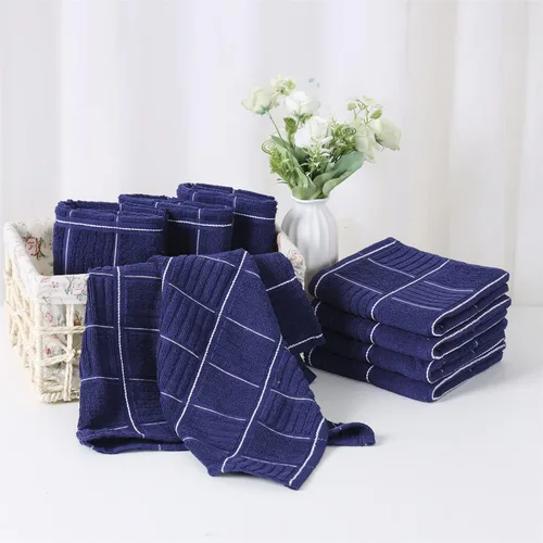 Miniatura 4 de Glynniss Juego de toallas y paños de cocina, cuatro paños de cocina de 16 x 26 pulgadas, cuatro paños absorbentes para lavar platos de 12 x 12 Azul