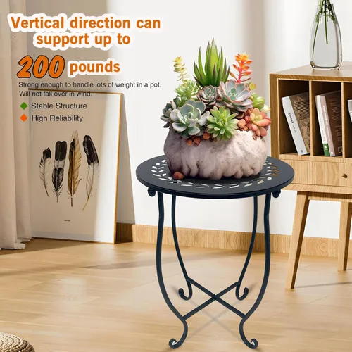 Miniatura 6 de Mesa auxiliar redonda de metal pequeña para interiores y exteriores, mesa de café bistró de 14 pulgadas, resistente a la intemperie, mesa auxiliar