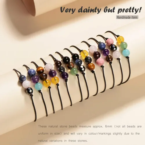 Miniatura 5 de VLINRAS Pulseras del zodiaco para mujeres y hombres, pulseras de horóscopo de piedra natural de 0.236 pulgadas, piedras preciosas curativas