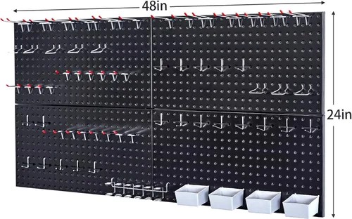 Miniatura 2 de Pegboard Smith Kit de tablero de clavijas de metal negro de 48 x 24 pulgadas para organización de pared con ganchos, contenedores de almacenamiento