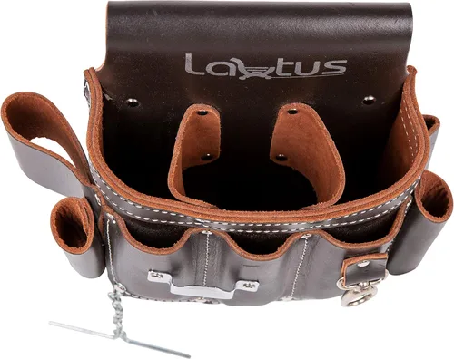 Miniatura 3 de Bolsa de herramientas de cuero de grano completo de LAUTUS Para electricista/contratista, bolsa eléctrica 10 bolsillos 100% cuero marrón oscuro