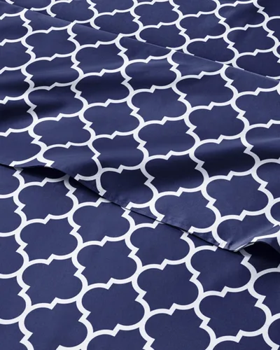 Miniatura 18 de Sábanas con patrón de puntos azules, 1 sábana encimera, 1 sábana bajera y 1 funda de almohada con bolsillos profundos, ropa de cama con estampado