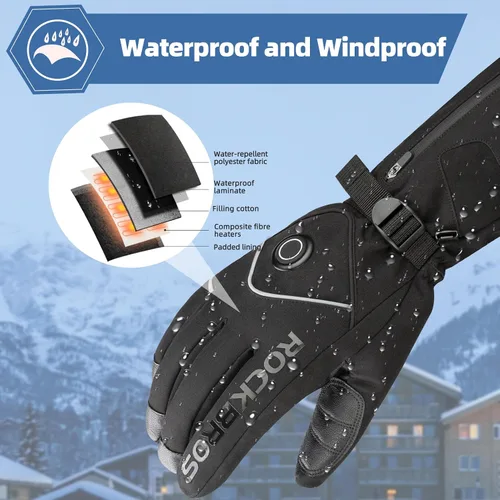 Miniatura 5 de ROCKBROS Guantes calefactables eléctricos con batería recargable térmica, guantes térmicos para hombres y mujeres, para pantalla táctil de invierno
