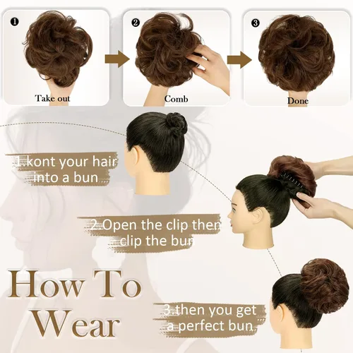 Miniatura 5 de Moño desordenado, clip de garra, moño desordenado, ondulado, rizado, extensiones de moño de pelo despeinado, moños de garra, coleteros para mujer