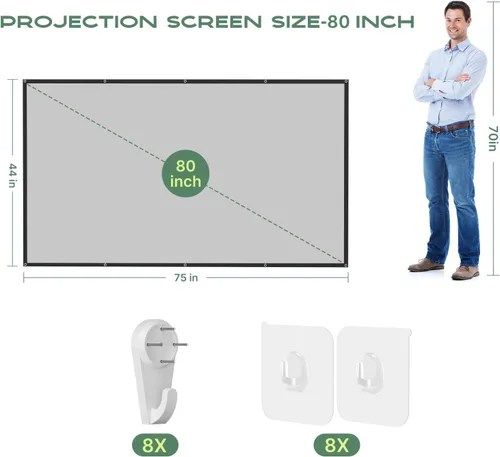 Miniatura 2 de AAJK Alr - Pantalla de proyector para exteriores, pantalla de proyector de película 4K HD 16:9, proyector portátil plegable antiarrugas, pantalla