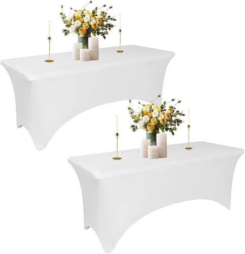 Miniatura 8 de Fundas de Mesa de Spandex Negro para Mesas de 6 Pies - Protector de Mantel Rectangular Universal Ajustado Elástico de 6 Pies, Lavable y Resistente a