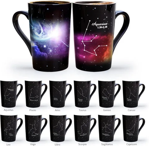 Miniatura 6 de Taza de constelación cambiante de calor de Acuario de 12 onzas, taza de café de Acuario con grabado, taza de café de cerámica que cambia