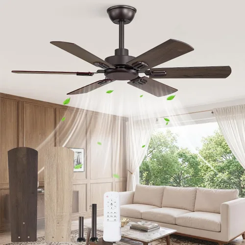 Miniatura 10 de Fanbulous Ventiladores de techo de 42 pulgadas sin luz con control remoto, ventilador de techo moderno sin luz, acabado doble, 6 cuchillas, motor CC