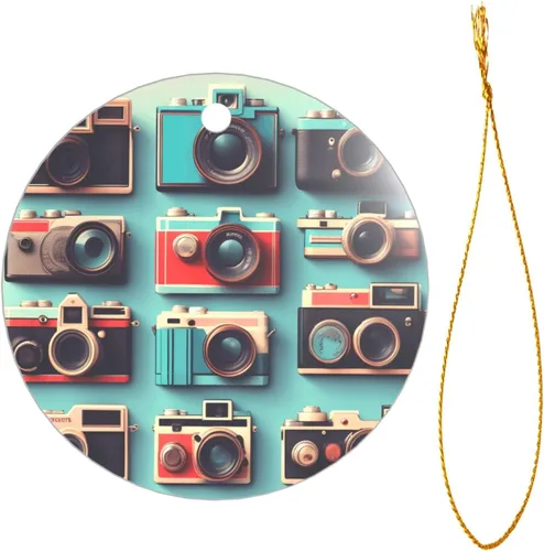 Miniatura 2 de Retro Cool Camera Collection Print Christmas Ornament 2025, Acrylic Santa Pendant Ornaments for Christmas Tree Decorative Baubles Round