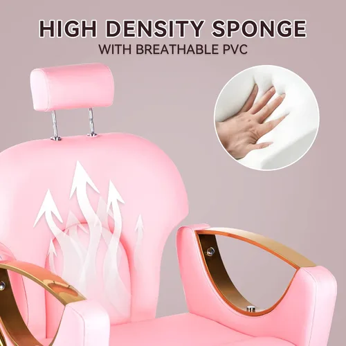 Miniatura 7 de Silla Rosa de Salón para Estilista de Cabello, Silla de Barbero para Barbería en Casa, Silla de Salón de Cabello Reclinable, Bomba Hidráulica