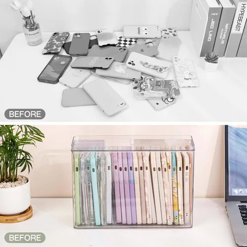 Miniatura 5 de FABROK Organizador de plástico para teléfono, caja de almacenamiento transparente con tapa para teléfono celular, fundas básicas, caja