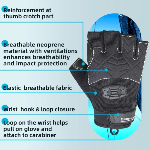 Miniatura 4 de Seibertron Guantes de palma acolchada con dedos completos o semi-dedos, ligeros y transpirables para escaladores, escalada en roca, rescate