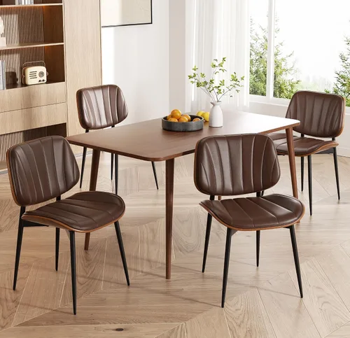 Miniatura 12 de Silla de comedor, sillas de comedor modernas de mediados de siglo, sillas de cocina tapizadas de piel sintética con respaldo de madera curvada