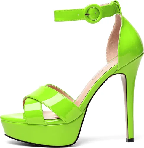 Miniatura 114 de MODENCOCO Sandalias de boda con correa de tobillo sexy para mujer, con plataforma y puntera abierta, tacón de aguja y tacón alto, zapatos de vestir