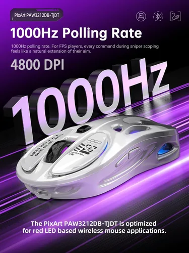 Miniatura 5 de Ratón inalámbrico para juegos, triple modo 2.4G/USB-C/Bluetooth, 800-4800 DPI, ratón óptico ergonómico, RGB y 6 botones programables, 2.29 oz
