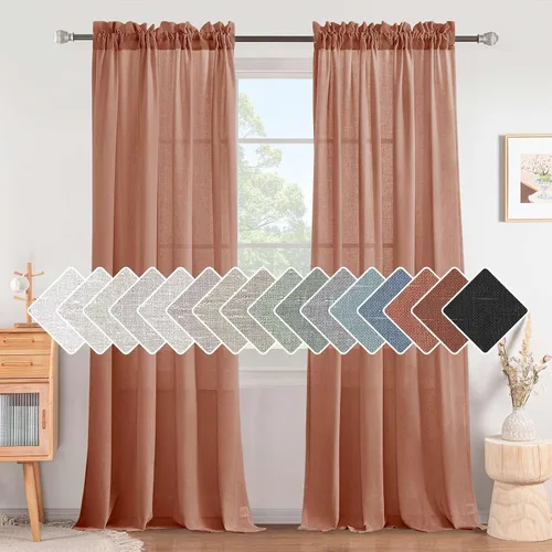 Miniatura 14 de H.VERSAILTEX Cortinas de Lino con Textura Filtradoras de Luz para Tratamiento de Ventanas de Sala de Estar, Cortinas Naturales Duraderas