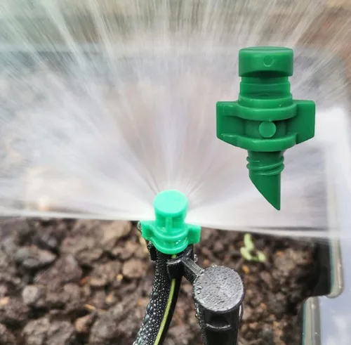Miniatura 3 de 150pcs 90/180/360 grados de polietileno (PE) micro pulverizador de refracción automatización de la boquilla de rociador sistema de riego de plantas