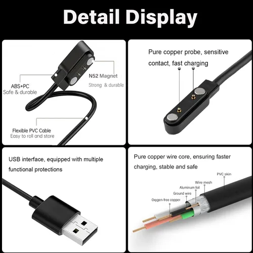 Miniatura 3 de Compatible con cargador de reloj inteligente ROHS, cable de carga USB magnético de 25.0 ft para relojes inteligentes con certificación ROHS/CE