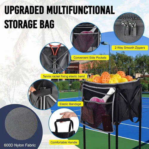 Miniatura 3 de Bolsa para pelotas de tenis, bolsa de almacenamiento de repuesto con bolsillos laterales, bolsa ligera para carrito de enseñanza para pickleball