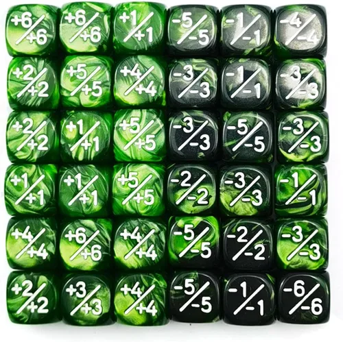 Miniatura 2 de Juego de 36 contadores de dados verde mármol de 0.472 in y verde Géminis, dados pequeños compatibles con MTG, CCG, juegos de cartas