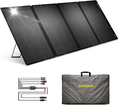 Miniatura 10 de SunJack Cargador de panel solar portátil plegable de 120 W con soportes, MC4/PD60 USB-C/USB-A, ETFE monocristalino, cargador solar impermeable