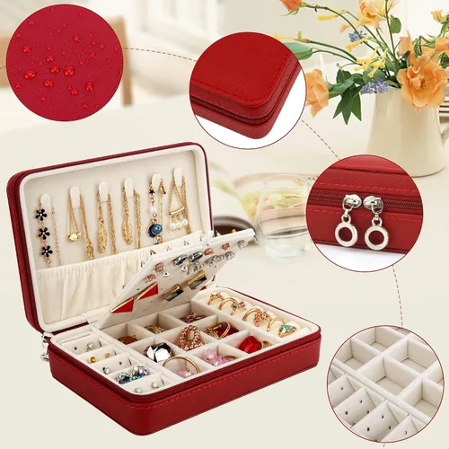 Miniatura 4 de DesignSter Joyero pequeño Estuche de joyería de viaje de piel sintética, organizador de joyas para collar, aretes, anillos, regalos para niñas