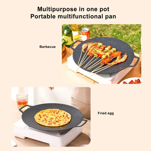 Miniatura 5 de Comales para tortillas, placa de barbacoa, parrilla coreana de barbacoa antiadherente circular sartén, aleación de aluminio Comales para tortillas