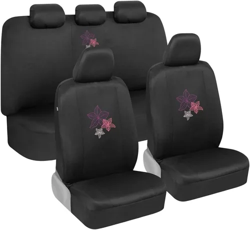 Miniatura 2 de BDK Juego completo de fundas de asiento de automóvil con diseño de flores hawaianas con funda para volante y almohadillas para cinturón