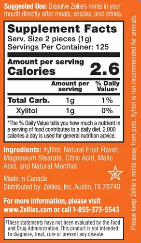 Miniatura 2 de Zellie's - Mentas de frutas frescas 100% xilitol, sin aspartamo, sin gluten, veganas y kosher (250 unidades, paquete de 1)