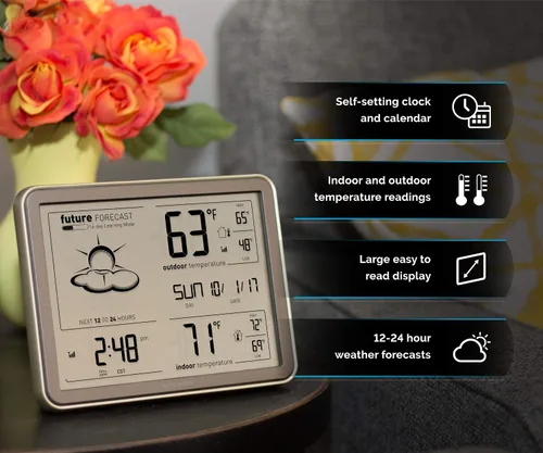 Miniatura 4 de AcuRite 75077A3M Estación meteorológica inalámbrica de pronóstico de autoaprendizaje con reloj atómico (negro) y estación de pronóstico La Crosse