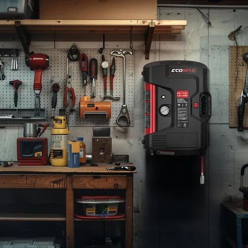 Miniatura 7 de ECOMAX Compresor de aire de montaje en pared, inflador de neumáticos, compresor de aire portátil, sin aceite, con manguera de aire retráctil de 30