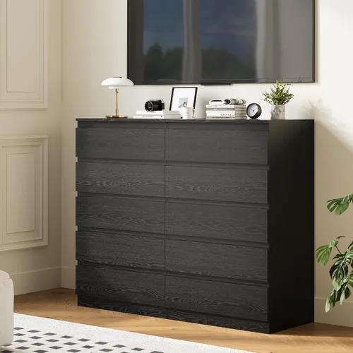 Miniatura 7 de OtterOasis Cómoda de madera negra para dormitorio, 5 cajones para almacenamiento de ropa, cómoda moderna con cajones anchos, cajones anchos