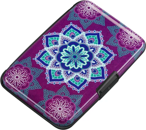 Miniatura 78 de ELFISH Mini cartera de aluminio RFID para tarjetas de crédito, funda de identificación de metal para hombres y mujeres, Happy Flower, Cartera Rfid