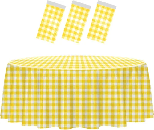 Miniatura 19 de HEIPINIUYE - Paquete de 2 manteles redondos de 84 pulgadas de plástico beige, manteles de mesa impermeables desechables para redondas, ideales