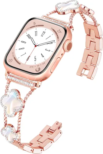 Miniatura 8 de wipalor Correa de trébol de cuatro hojas para Apple Watch para mujer de 42mm 41mm 40mm 38mm, correas delgadas iWatch para mujer, correas metálicas