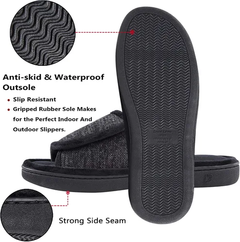 Miniatura 5 de DL Pantuflas ajustables de espuma viscoelástica para hombre, con punta abierta, cómodas para interiores y exteriores, acogedoras y transpirables