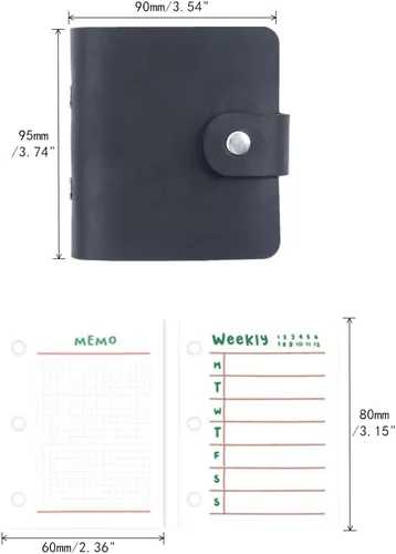 Miniatura 6 de Diario de cuero genuino A9, planificador de bolsillo de cuero negro hecho a mano, planificador de cuero vintage mini, 120 hojas, carpeta de hojas