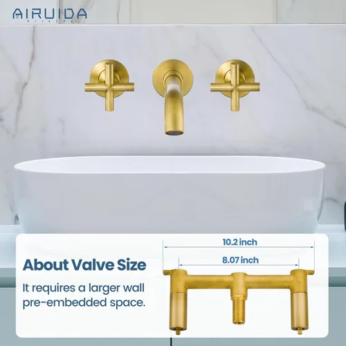 Miniatura 3 de Airuida Grifo de baño de latón macizo con boquilla giratoria 360, grifo mezclador de lavabo con válvula áspera y asas cruzadas dobles de latón