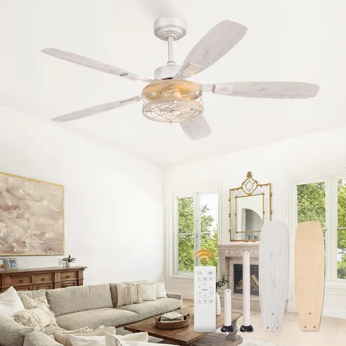 Miniatura 10 de Fanbulous - Ventilador de techo de granja con luz y control remoto, ventiladores de techo industriales enjaulados con motor reversible de 6 Negro