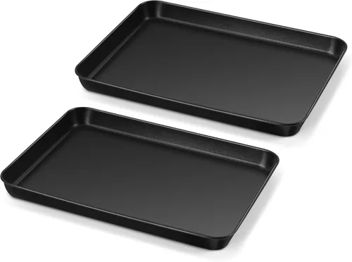 Miniatura 10 de Bandeja para horno tostador E-far, bandeja de 10.5x8x1 pulgadas antiadherente para hornear galletas, bandeja de hornear pequeña de acero al carbono