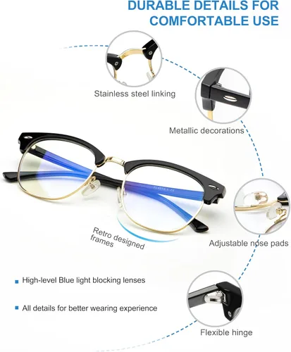 Miniatura 4 de NSSIW Gafas de luz azul para mujeres y hombres, gafas avanzadas para computadora, gafas de juegos, gafas semi sin montura