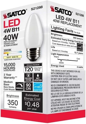 Miniatura 8 de Satco 6Pk 4w B11 LED 3000K base media esmerilada regulable - 40 W equiv