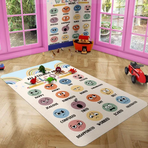 Miniatura 5 de Feelings Chart - Alfombra para el aula, salud mental, alfombra de esquina calmante para clase, alfombras antideslizantes y esponjosas