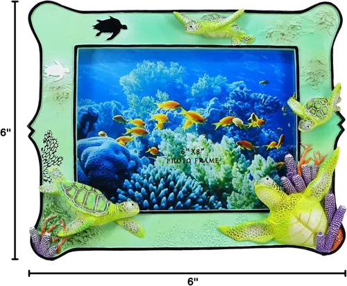 Miniatura 9 de Marco de fotos decorativo de resina de tortuga marina de 6 x 8 pulgadas para mesa. Decoración del hogar con diseño de tortuga marina del océano.