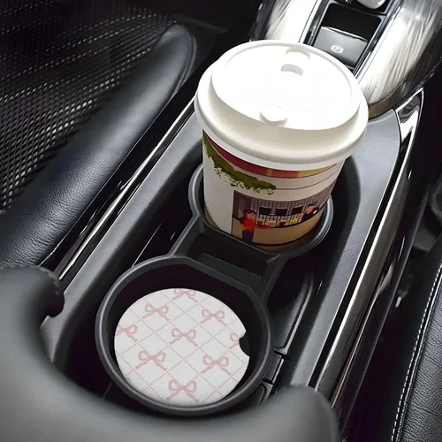Miniatura 7 de Posavasos de automóvil con lazo rosa para portavasos de cerámica absorbente, paquete de 2 unidades, accesorios antideslizantes