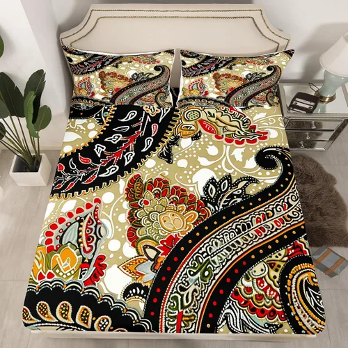 Miniatura 49 de Sábanas de cama góticas de damasco para adultos, sábana bajera ajustable victoriana antigua, sábanas góticas florales vintage, juego de ropa de cama