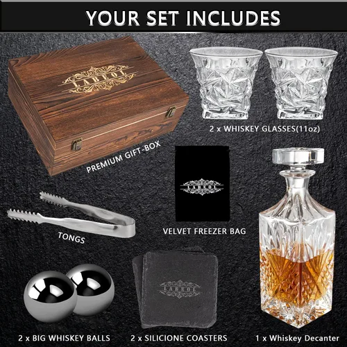 Miniatura 2 de Juego de decantador de whisky, juego de regalo de piedras de whisky para hombres, caja de regalo con bolas de acero inoxidable reutilizables, vasos