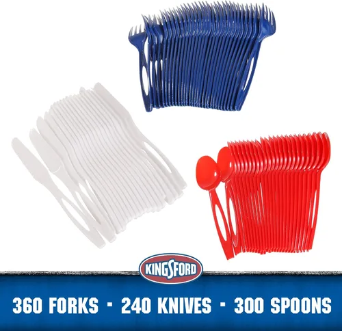 Miniatura 3 de Kingsford Juego de cubiertos de plástico surtido, cuchillos y cucharas desechables de tamaño completo, utensilios resistentes reutilizables aptos