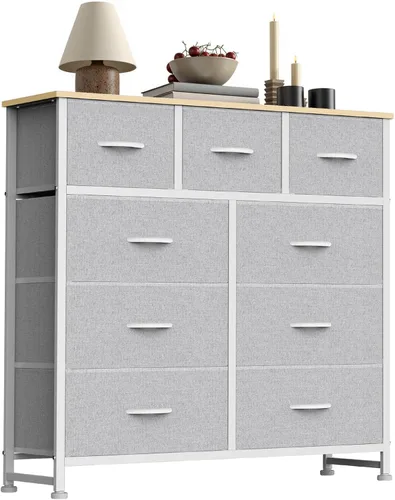 Miniatura 10 de Sweetcrispy Cómoda de 7 cajones con cubos de tela, torre organizadora de almacenamiento de tela para dormitorio, armario, pasillo, entrada, cómoda